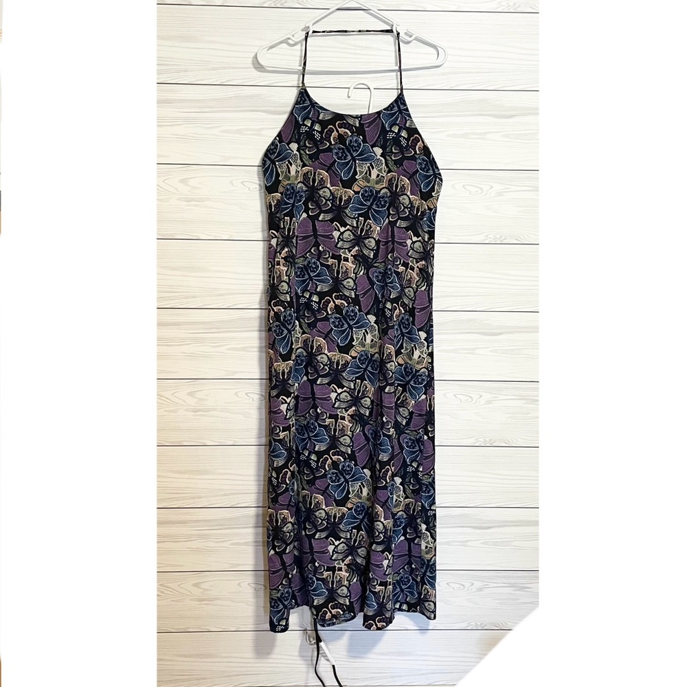 Lila Clothing Co Butterfly Print Long Maxi Dress Halter Purple Blue Size Medium